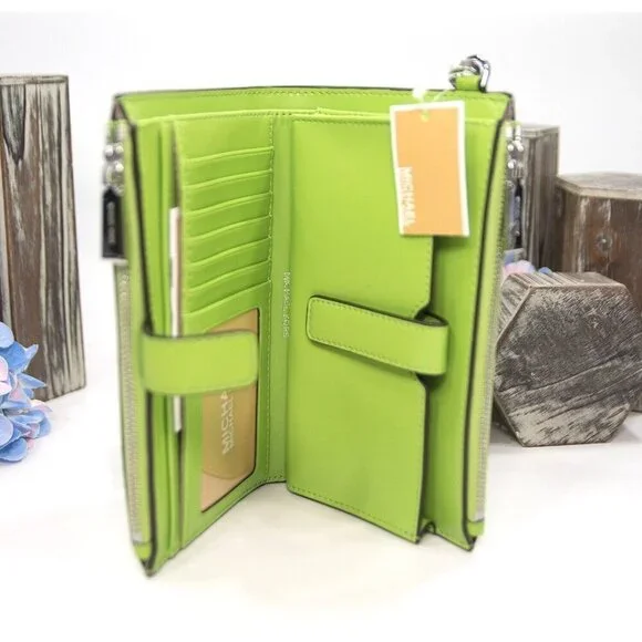 Michael Kors Pear Leather Adele Logo Double Zip Phone Wristlet NWT - Picture 4 of 5